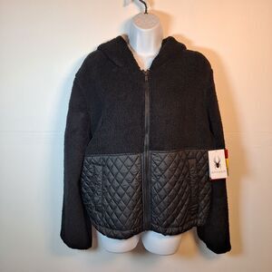 Spyder Women's Fleece and Diamond-quilted Full Zip Hooded Jacked Size L Black